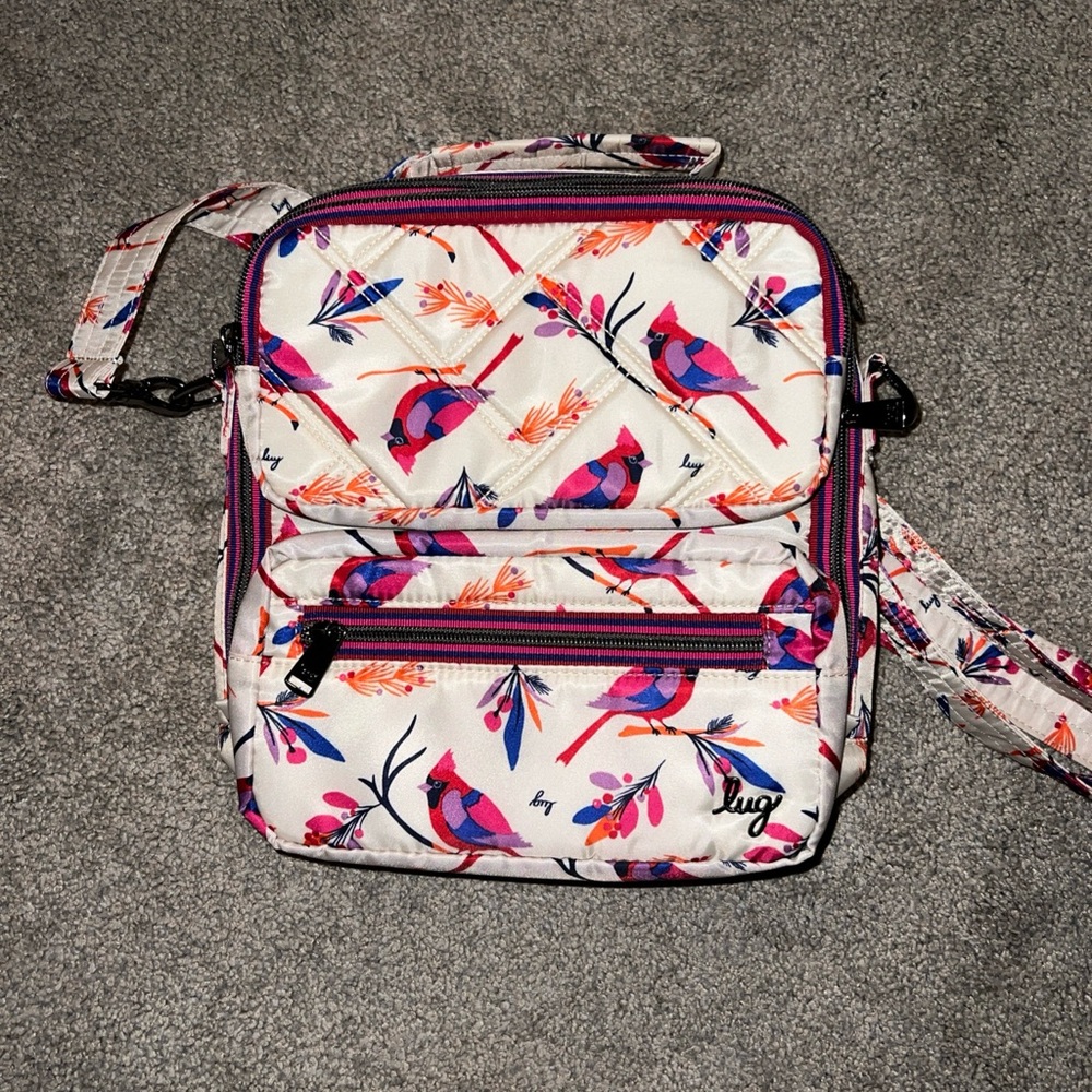 NWOT Lug Wrangler Crossbody Bag Detachable Strap Cardinals Birds Cream Pockets